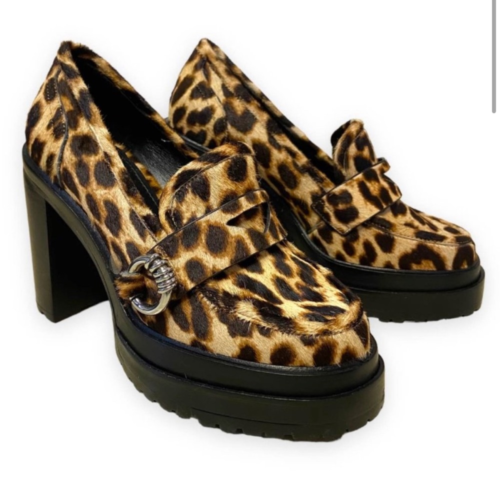 NEW Gianni Bini Maxxwelle Chunky Leopard Print Calf Hair Platform Shiloh Loafers